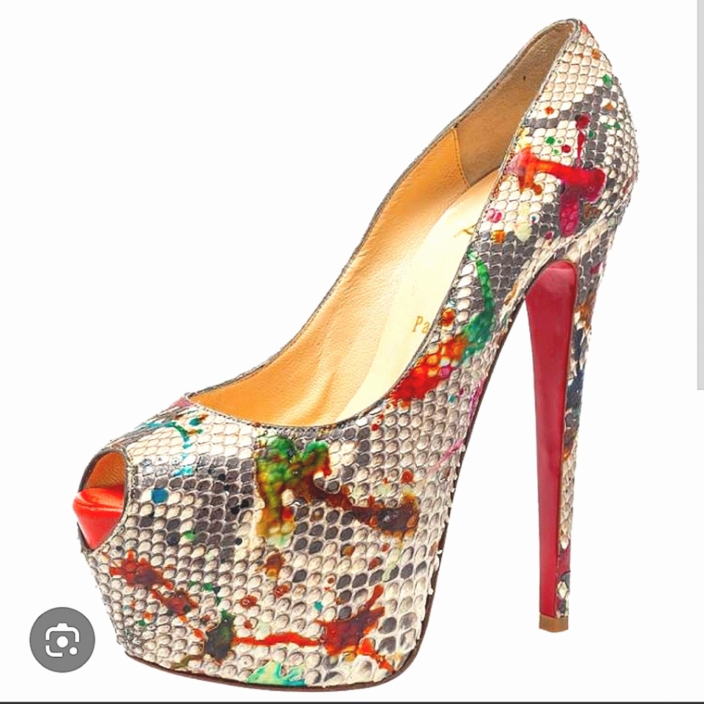 Christian Louboutin Peeptoe Python Carnaval Multicolor Platforms